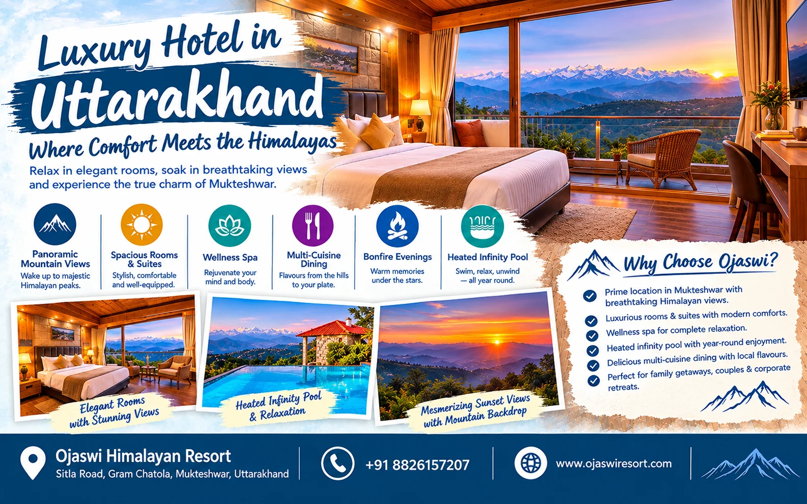 Luxury hotel in Uttarakhand with Himalayan views and infinity pool.