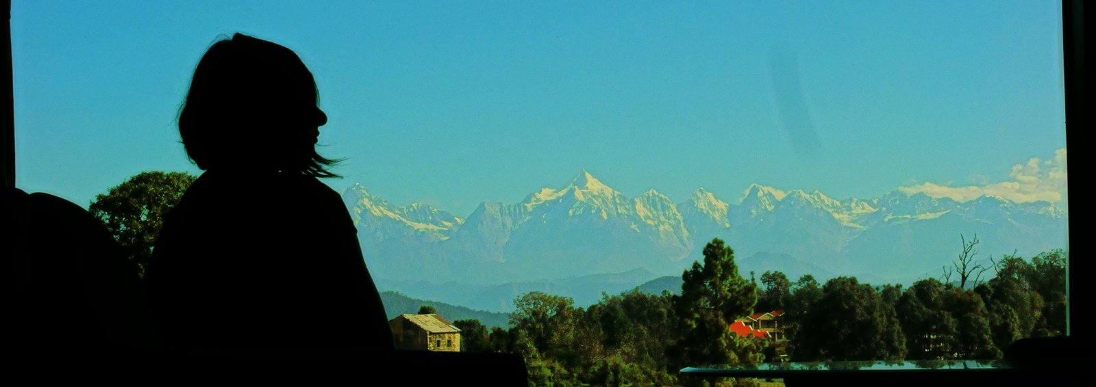 Panoramic snow-capped Himalayan mountain range view from Mukteshwar Uttarakhand