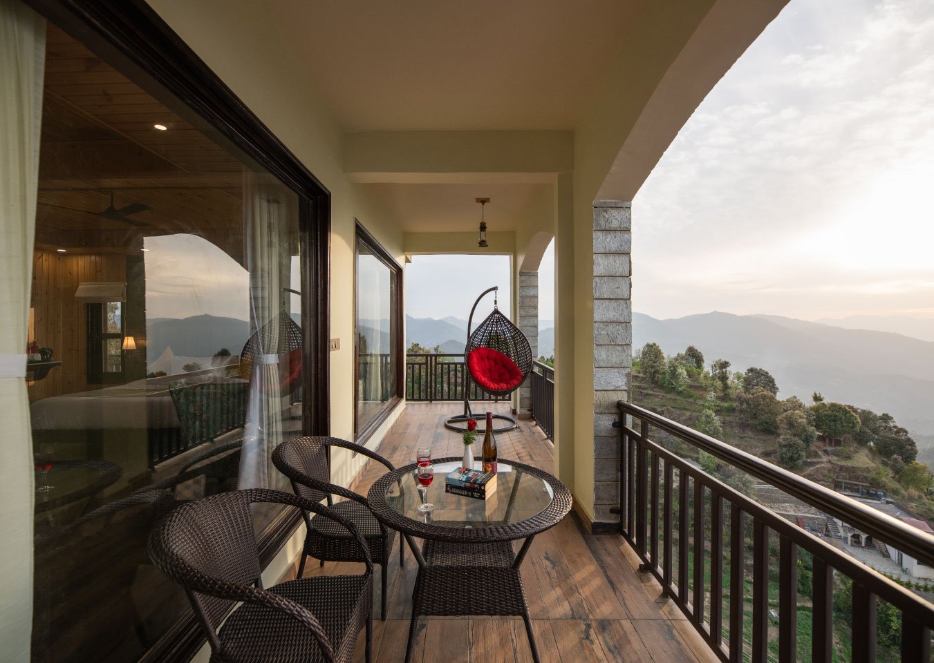 Luxury gallery of Ojaswi Himalayan Resort Mukteshwar, showcasing rooms, weddings, and scenic mountain views.