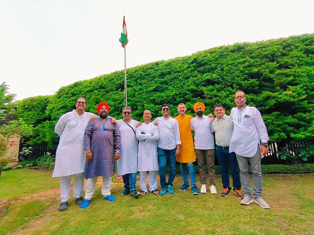men celebrating Independence Day at Ojaswi Himalayan Resort in Mukteshwar