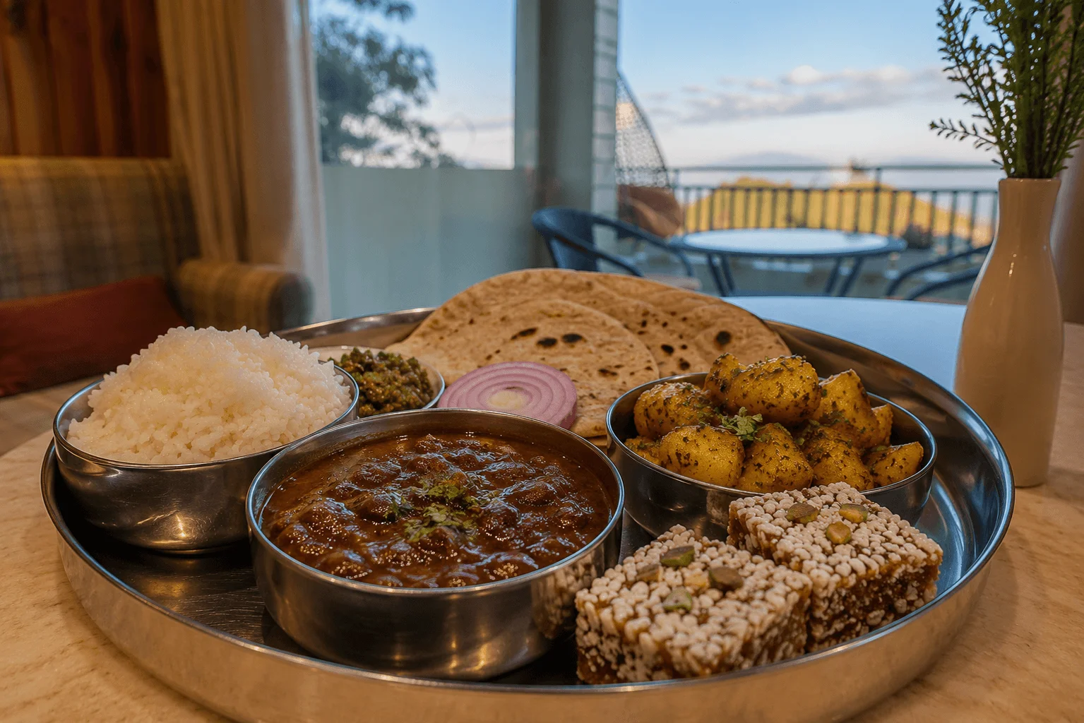 Stargazing experience above Ojaswi Resort rooftops in Mukteshwar with a clear night sky and Himalayan forest surroundings
