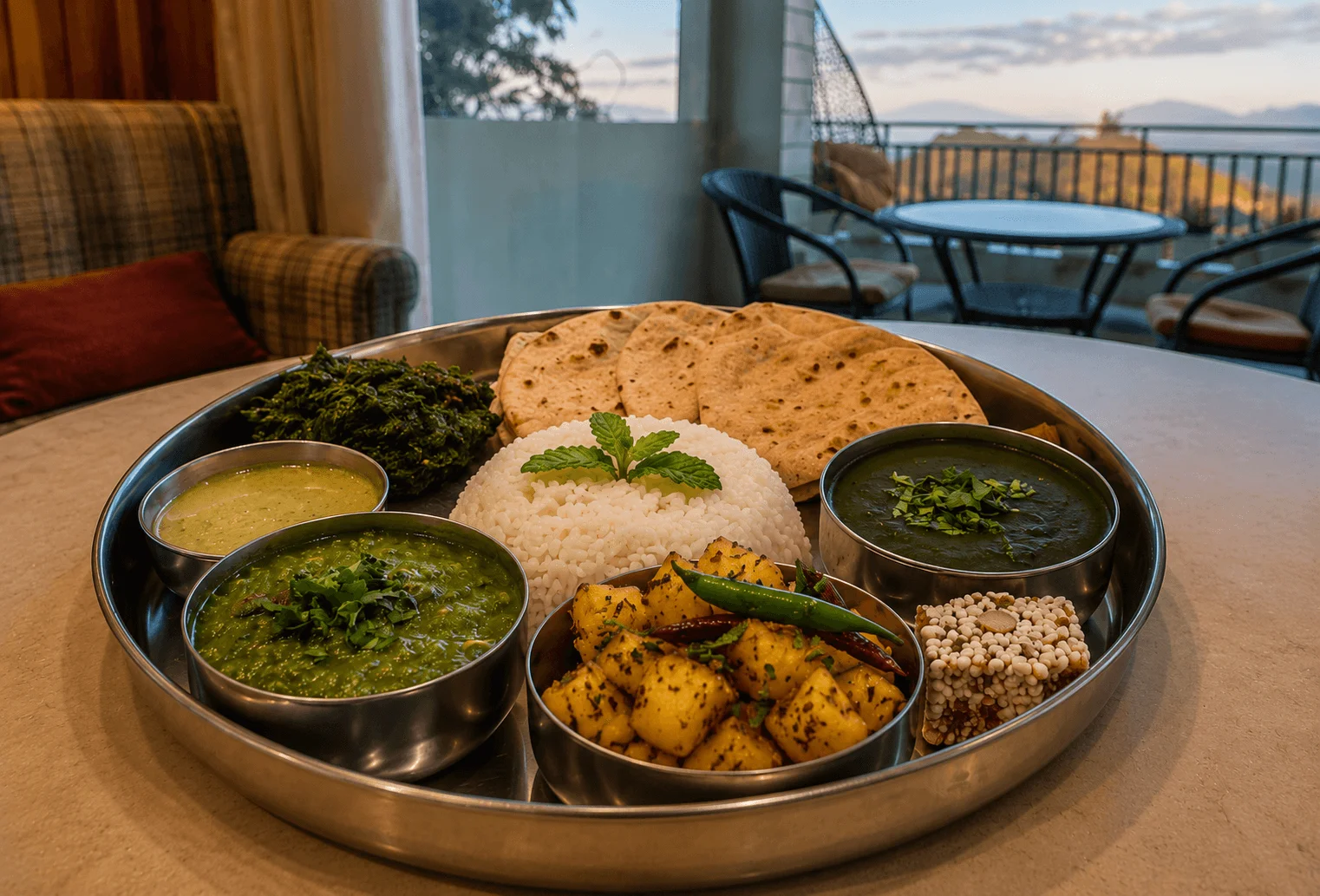 Warm Kumaoni thali and local food